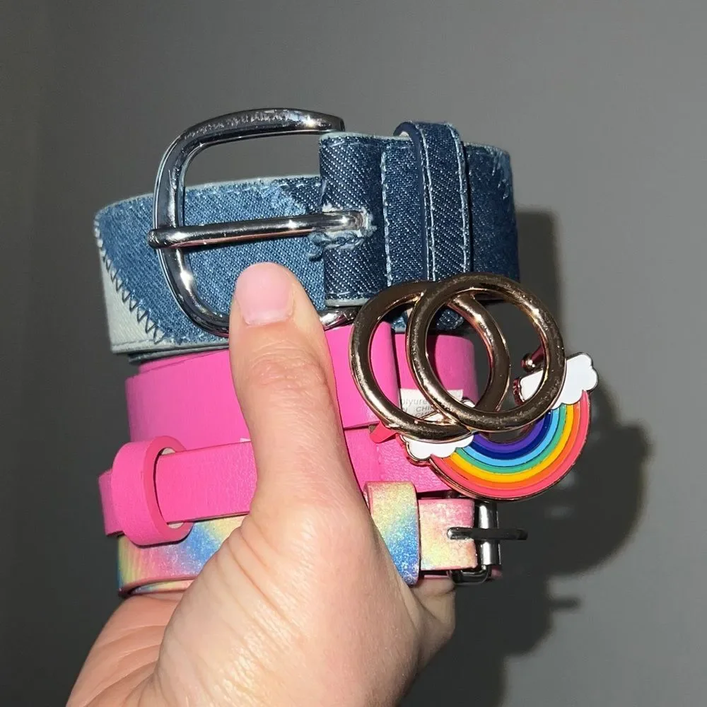 Stylish Kids Belts Set - Pink and Rainbow